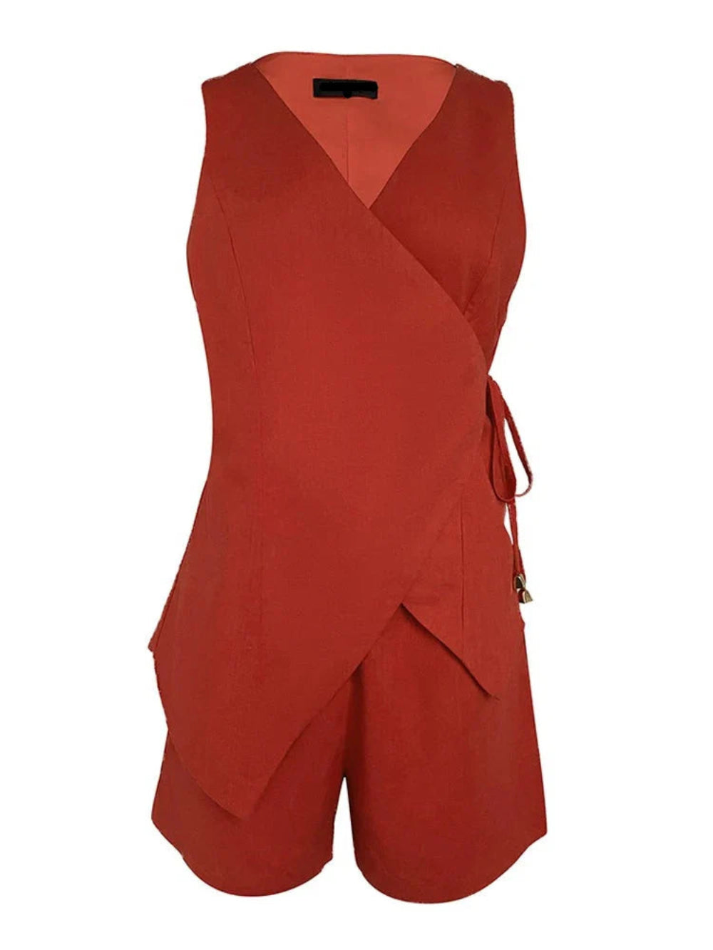 Linen Sleeveless V-neck Top and Loose Shorts Set-thevervian