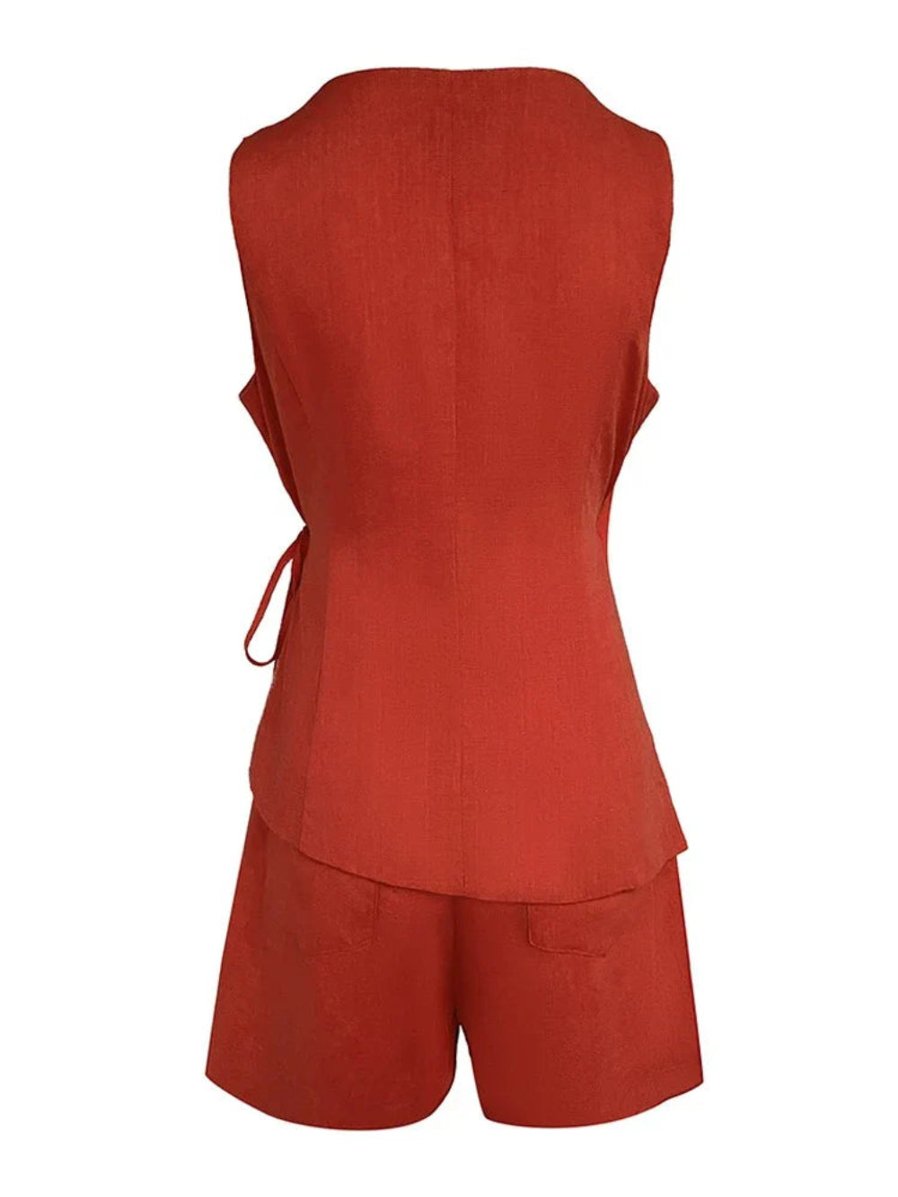 Linen Sleeveless V-neck Top and Loose Shorts Set-thevervian