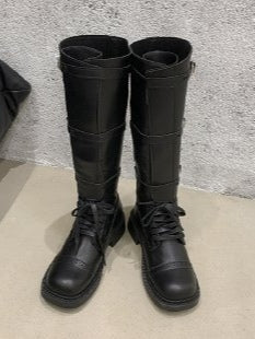 Retro distressed British square toe lace-up Martin boots-thevervian