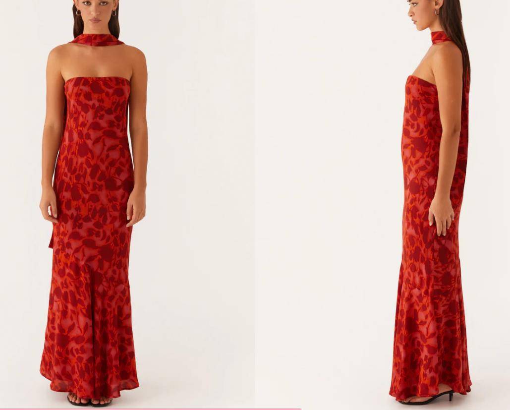Strapless Floral Chiffon Maxi Dress – Elegant Flow Silhouette