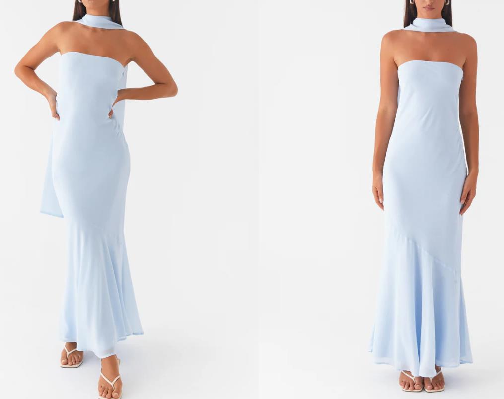 Strapless Floral Chiffon Maxi Dress – Elegant Flow Silhouette