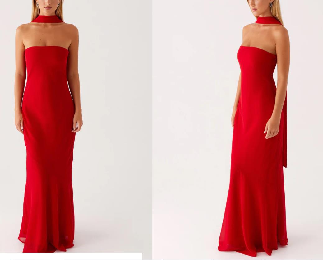 Strapless Floral Chiffon Maxi Dress – Elegant Flow Silhouette