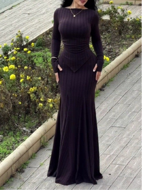 Elegant Textured Stretch Fit Long-Sleeved Dress Set-thevervian