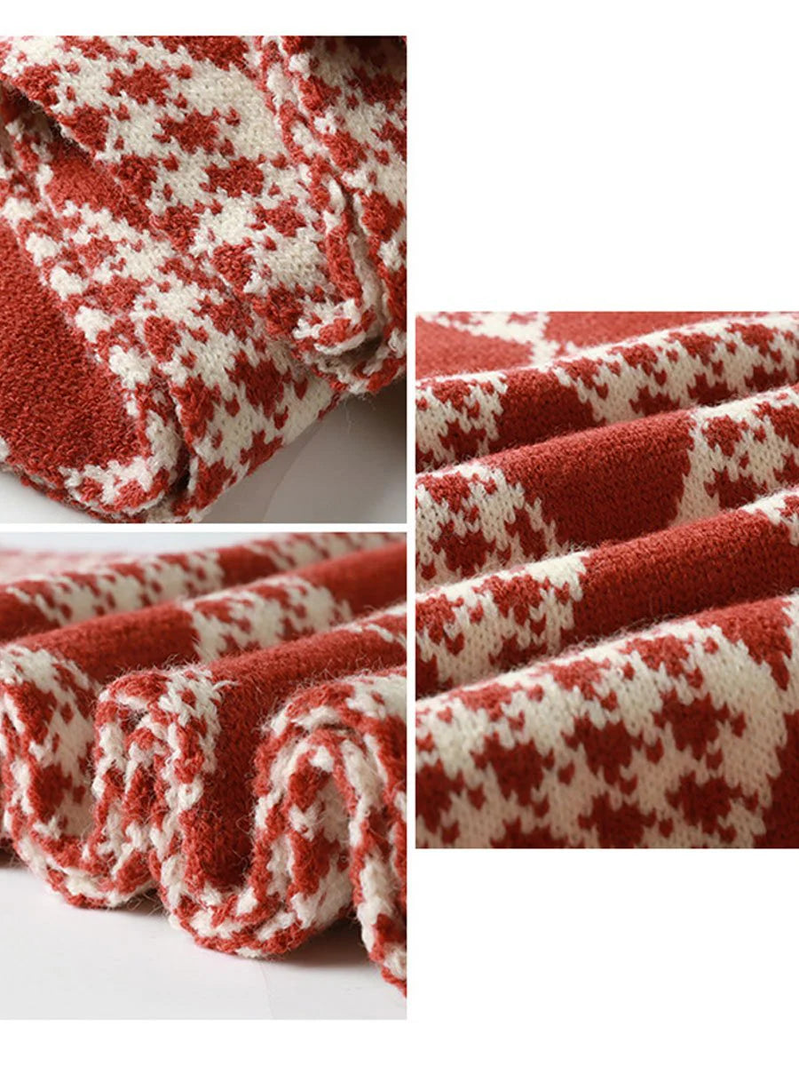 Christmas Fashion Retro Red Christmas Knitted Scarf-thevervian