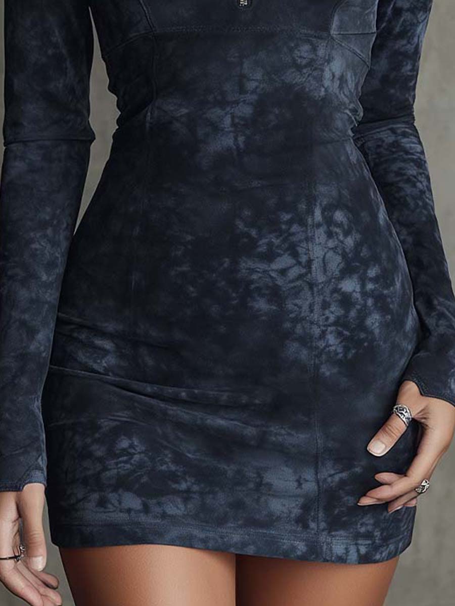 Front zipper design faux suede bodycon mini dress-thevervian