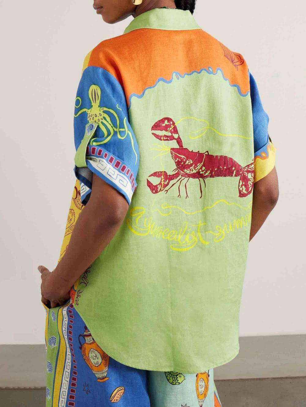 Summer Fantasy Print Short Sleeve Loose Top and Pants Set-thevervian