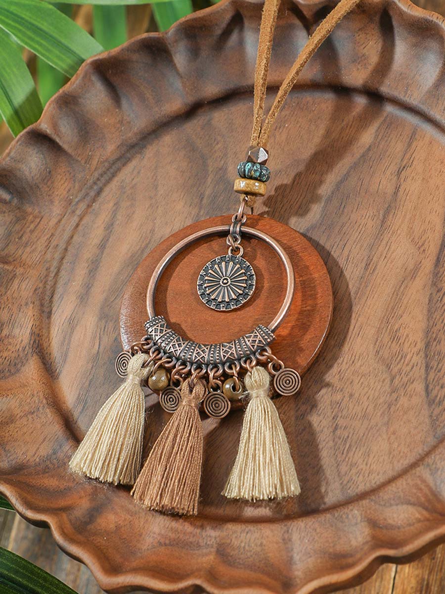 Vintage Distressed Bohemian Tassel Necklace Earrings Set-thevervian