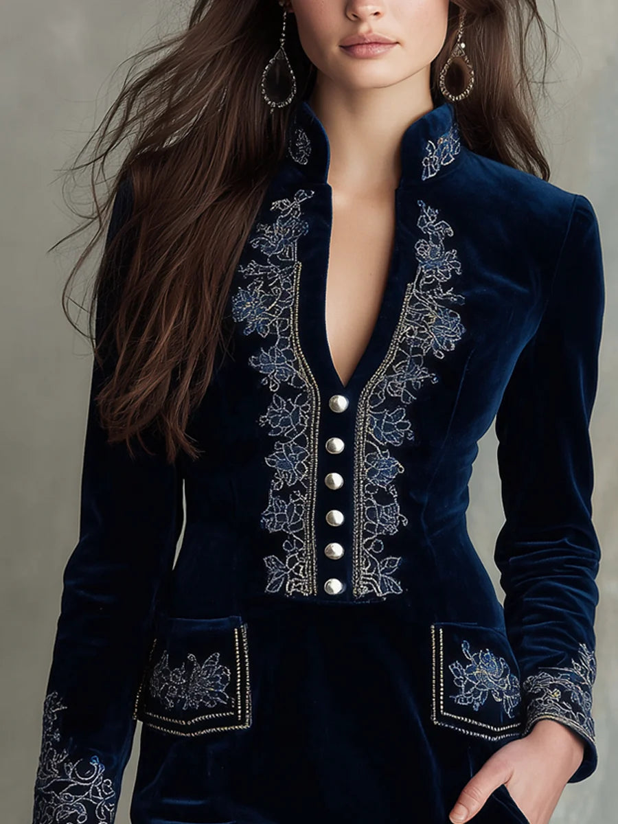 Vintage Embroidered Fitted Velvet Mini Dress-thevervian