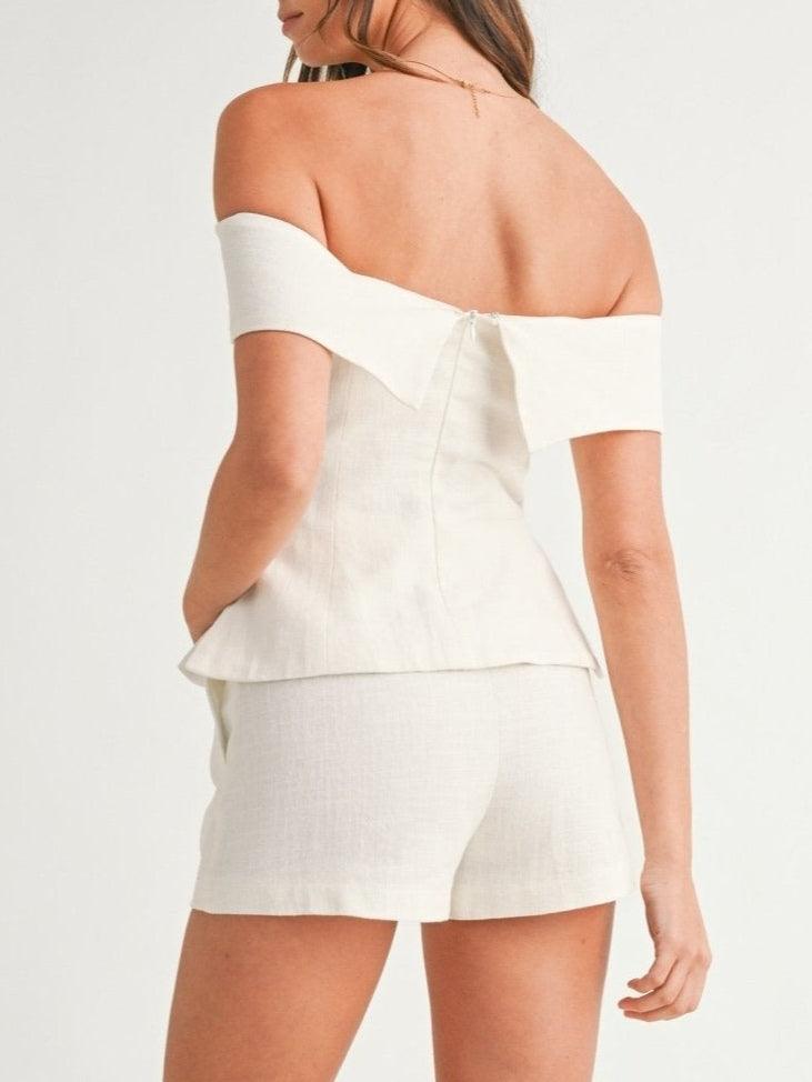 White Cotton and Linen Two-piece Suit-thevervian