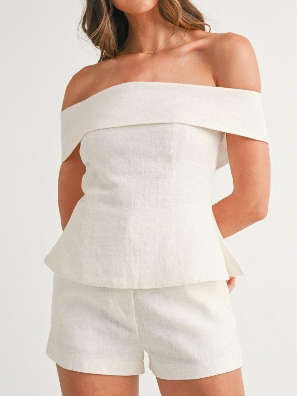 White Cotton and Linen Two-piece Suit-thevervian