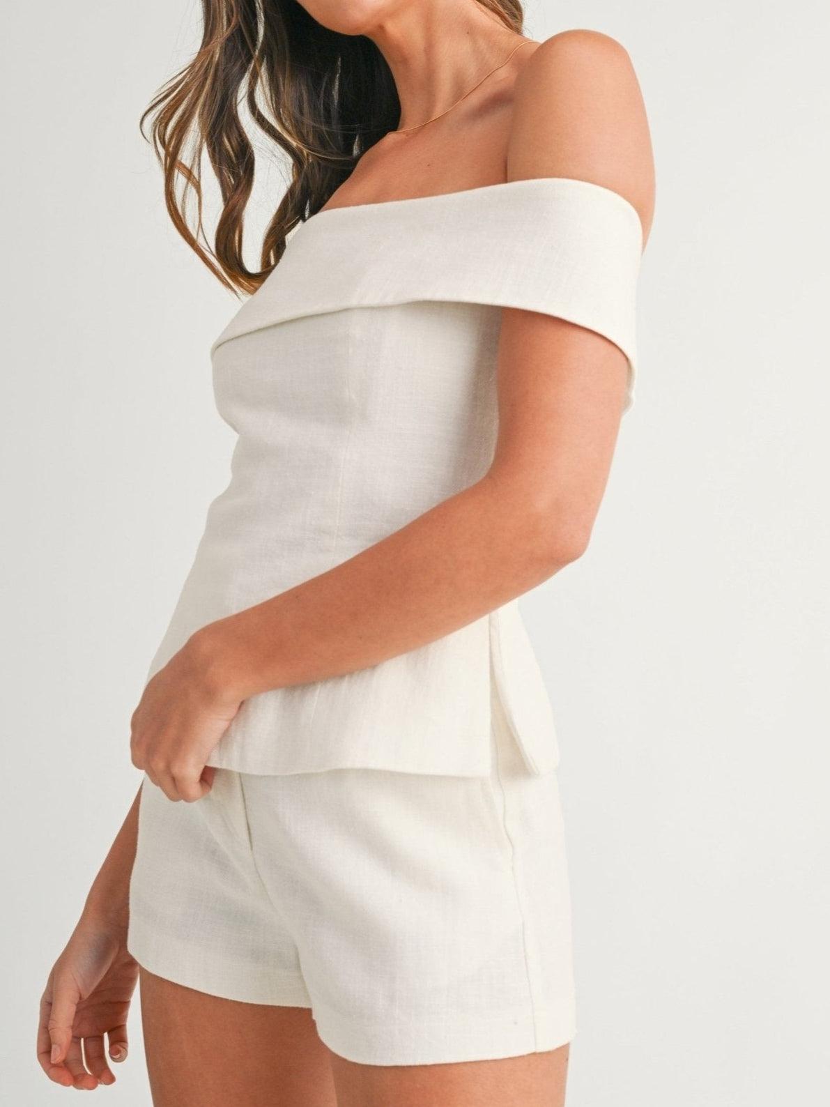 White Cotton and Linen Two-piece Suit-thevervian