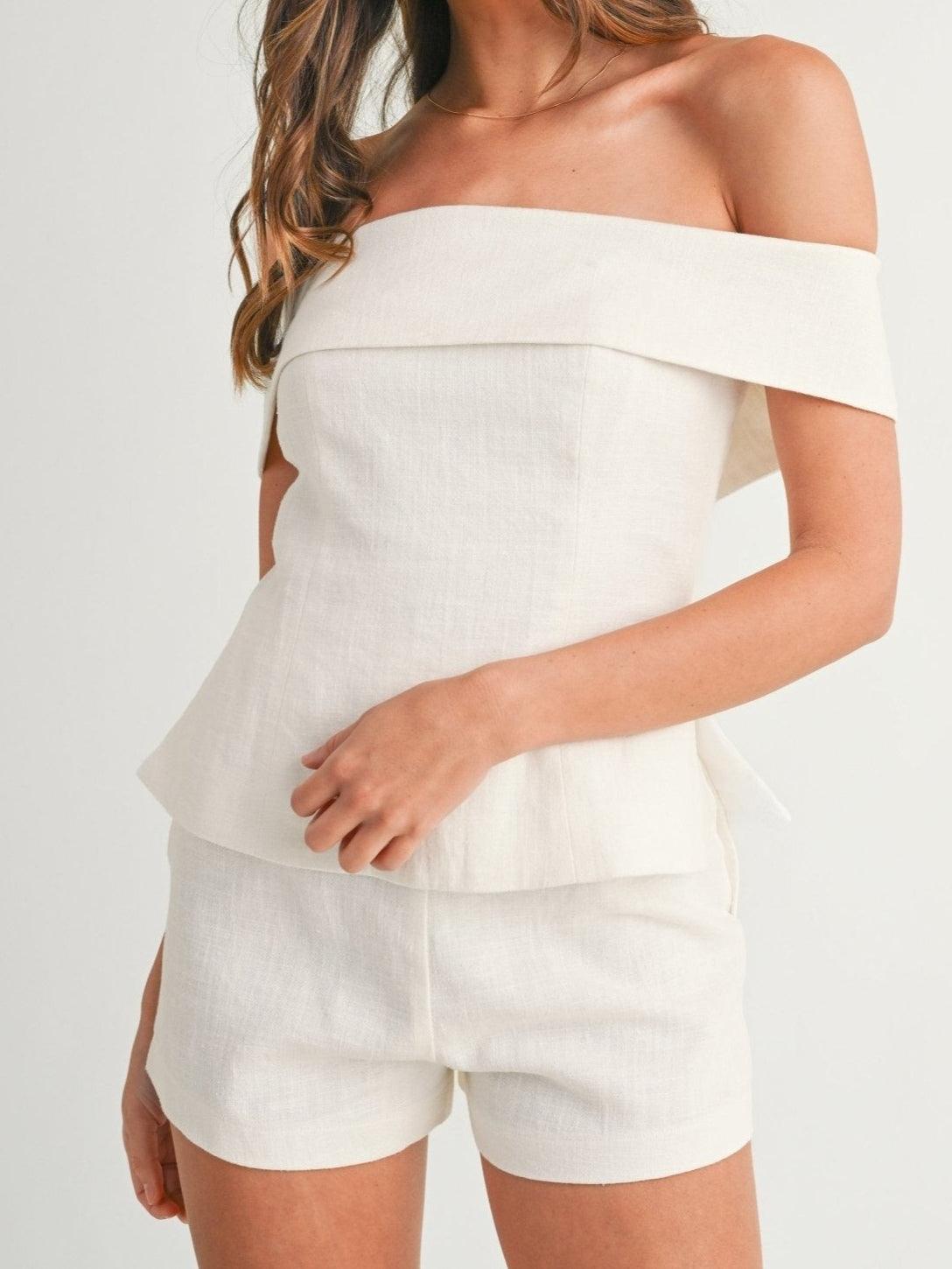 White Cotton and Linen Two-piece Suit-thevervian