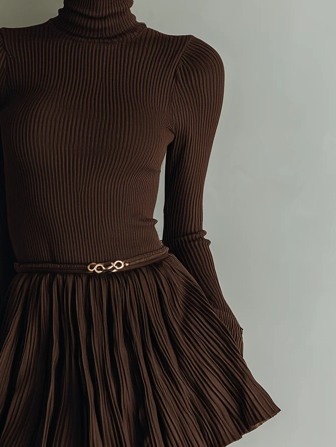 Stylish and elegant brown textured bodycon mini dress-thevervian