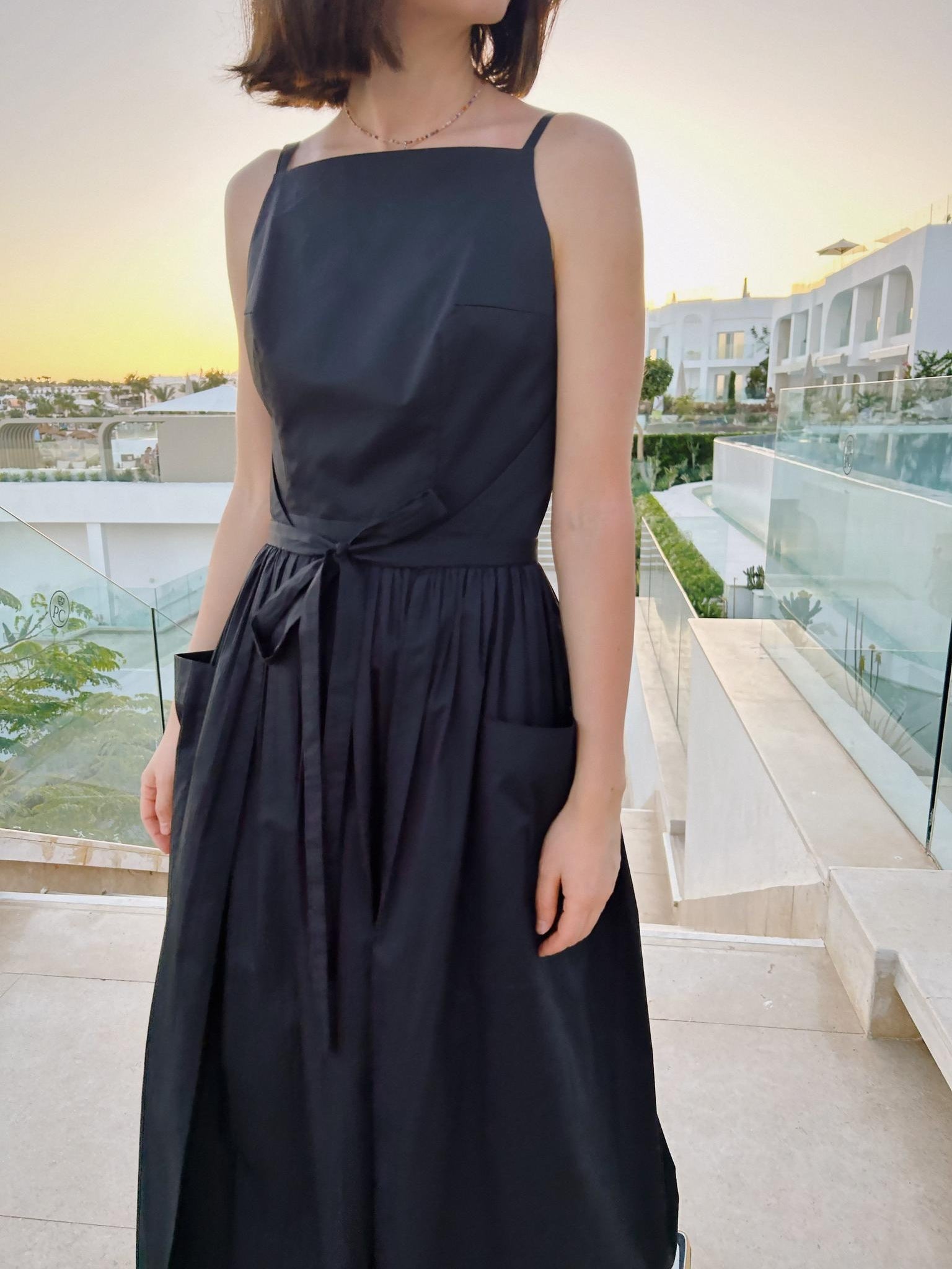 Sun Waist Midi Dress with No Side Seams-thevervian