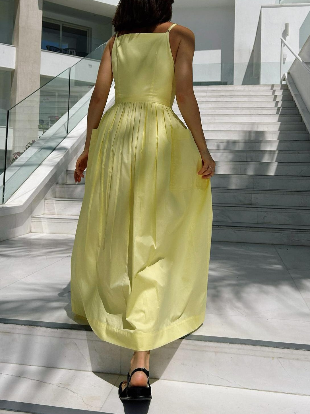 Sun Waist Midi Dress with No Side Seams-thevervian