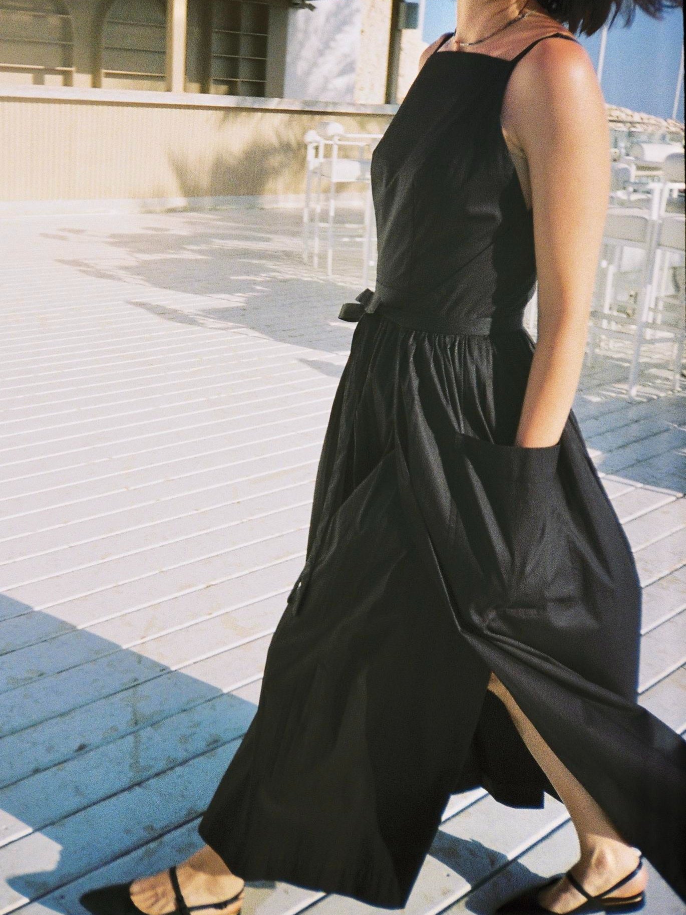 Sun Waist Midi Dress with No Side Seams-thevervian