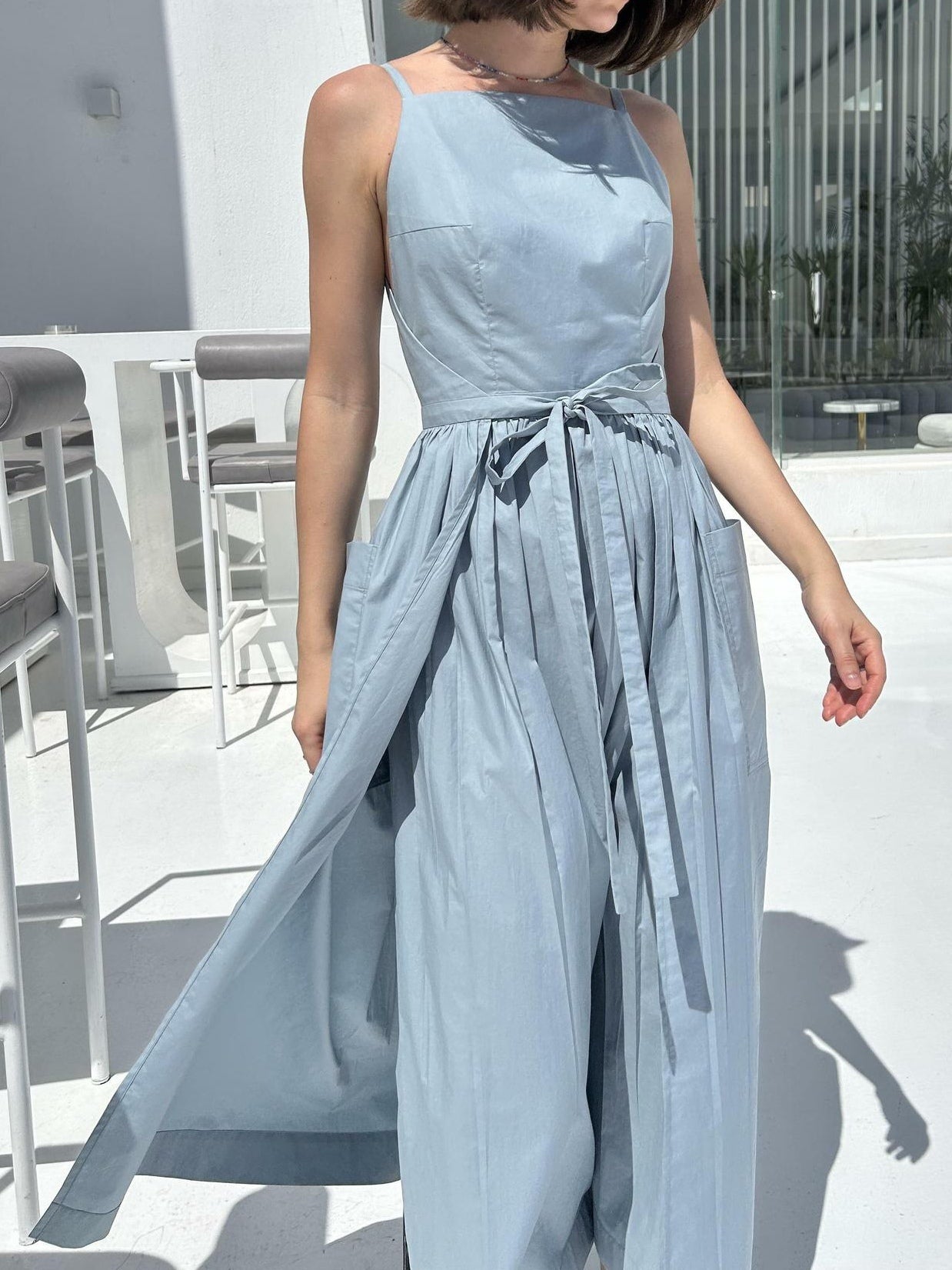 Sun Waist Midi Dress with No Side Seams-thevervian