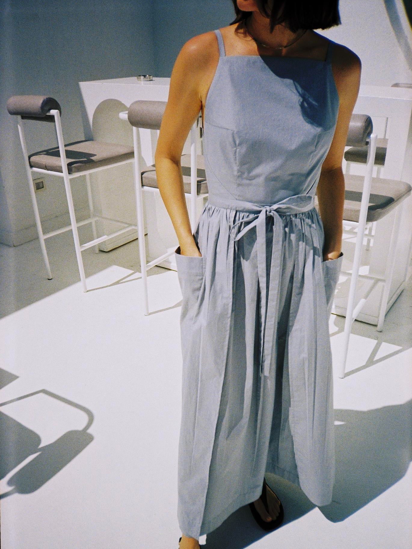 Sun Waist Midi Dress with No Side Seams-thevervian