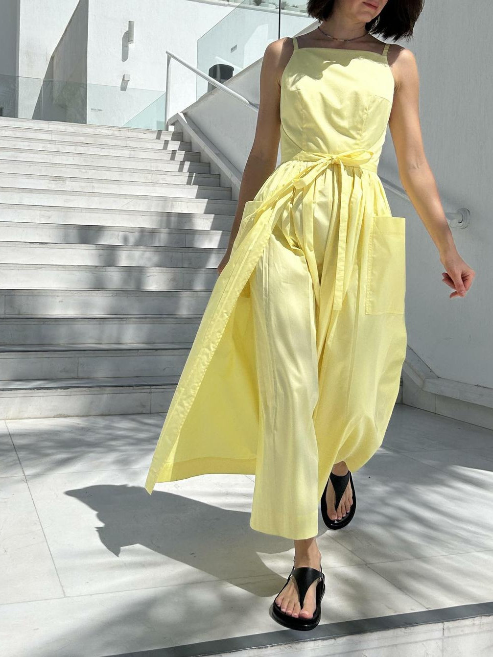 Sun Waist Midi Dress with No Side Seams-thevervian