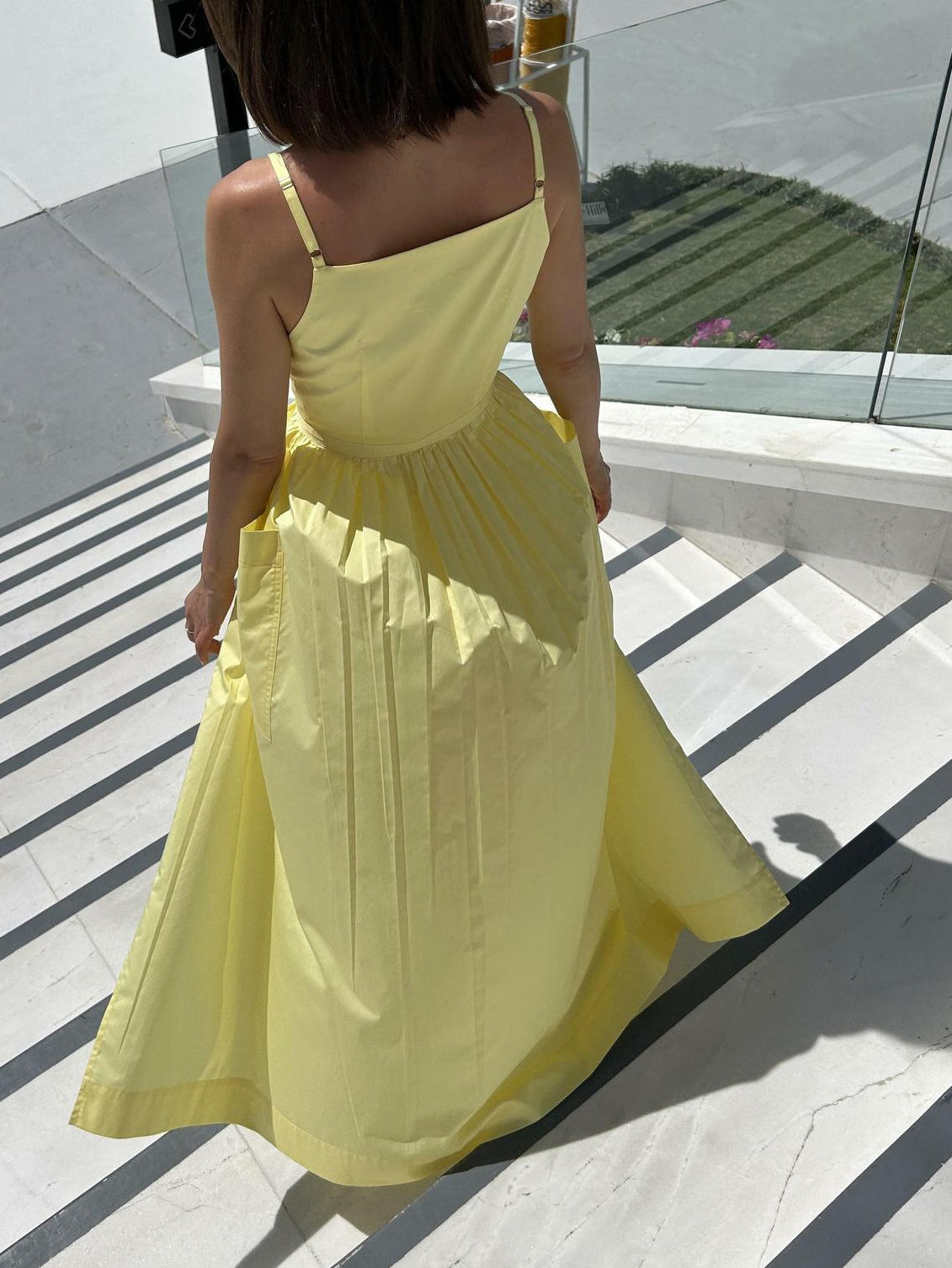Sun Waist Midi Dress with No Side Seams-thevervian