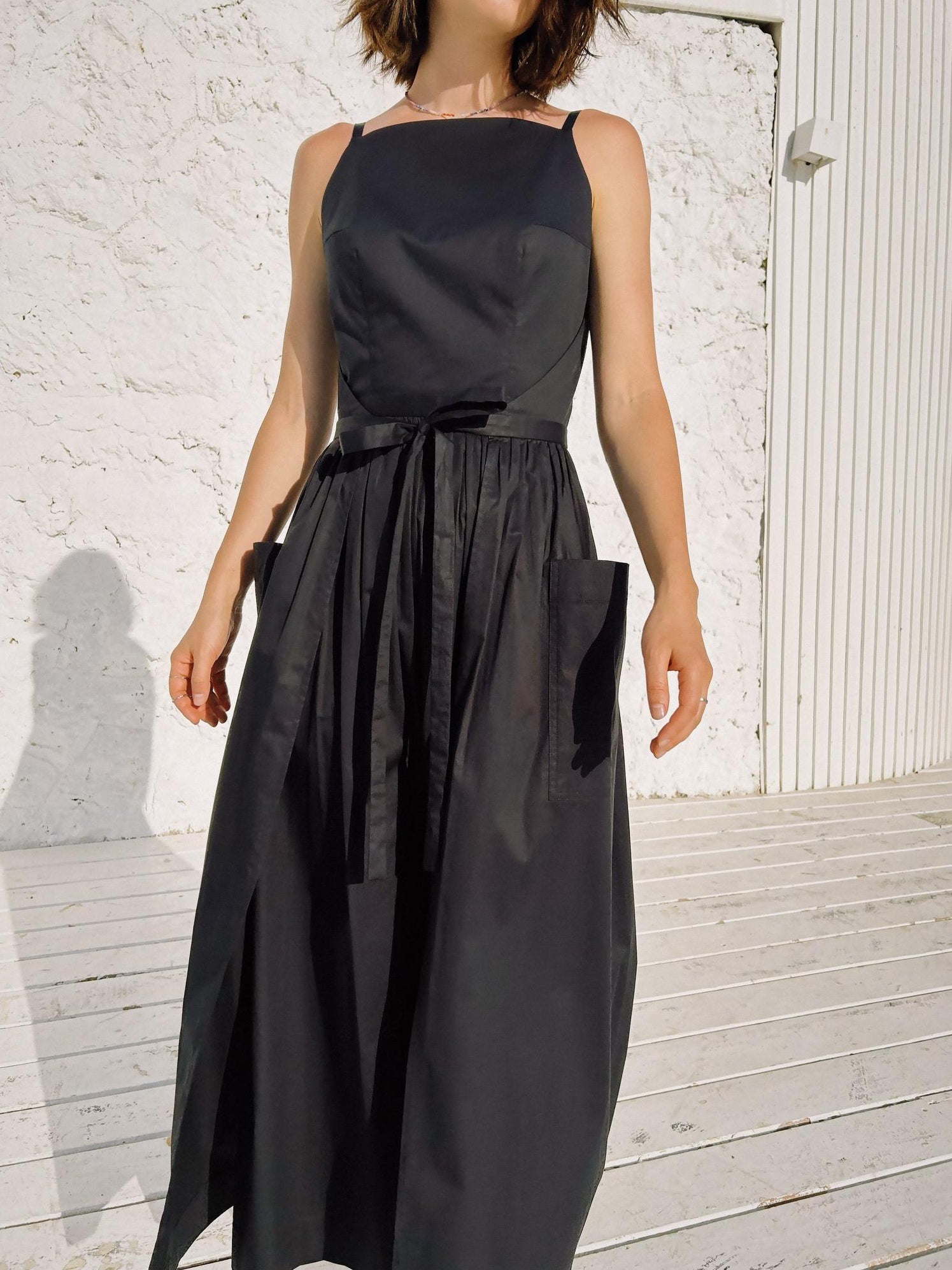 Sun Waist Midi Dress with No Side Seams-thevervian
