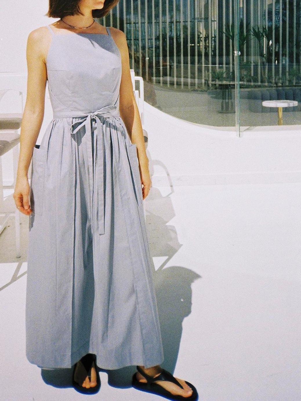 Sun Waist Midi Dress with No Side Seams-thevervian