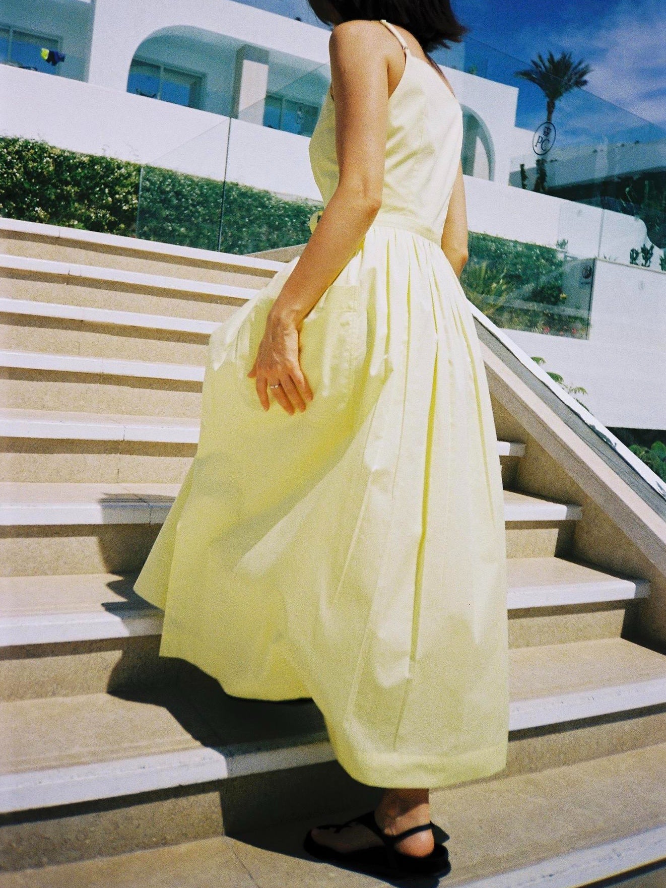 Sun Waist Midi Dress with No Side Seams-thevervian