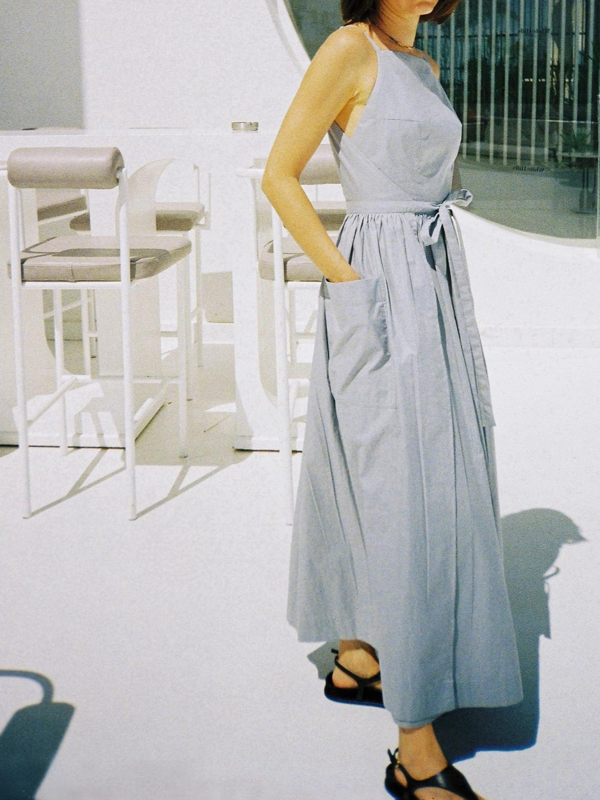 Sun Waist Midi Dress with No Side Seams-thevervian