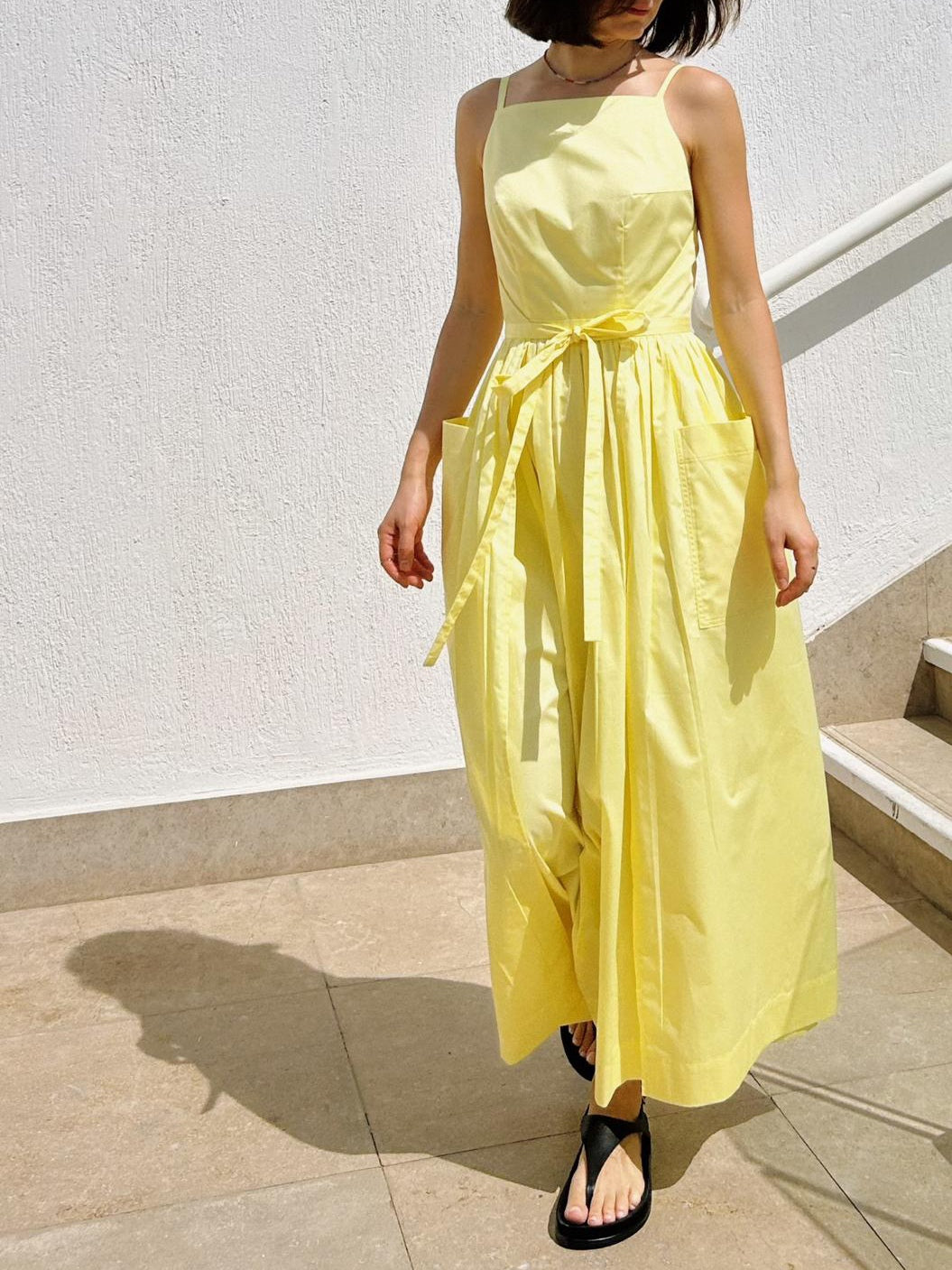 Sun Waist Midi Dress with No Side Seams-thevervian
