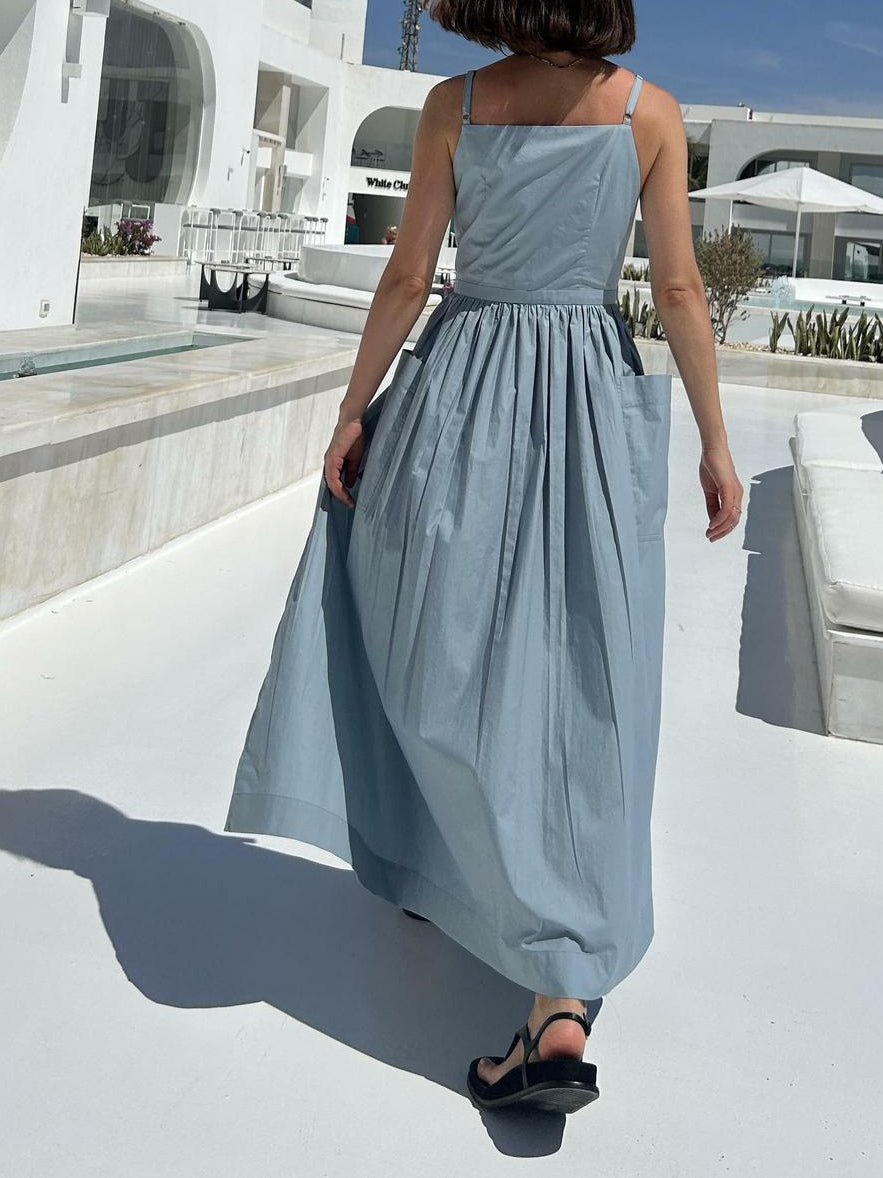 Sun Waist Midi Dress with No Side Seams-thevervian