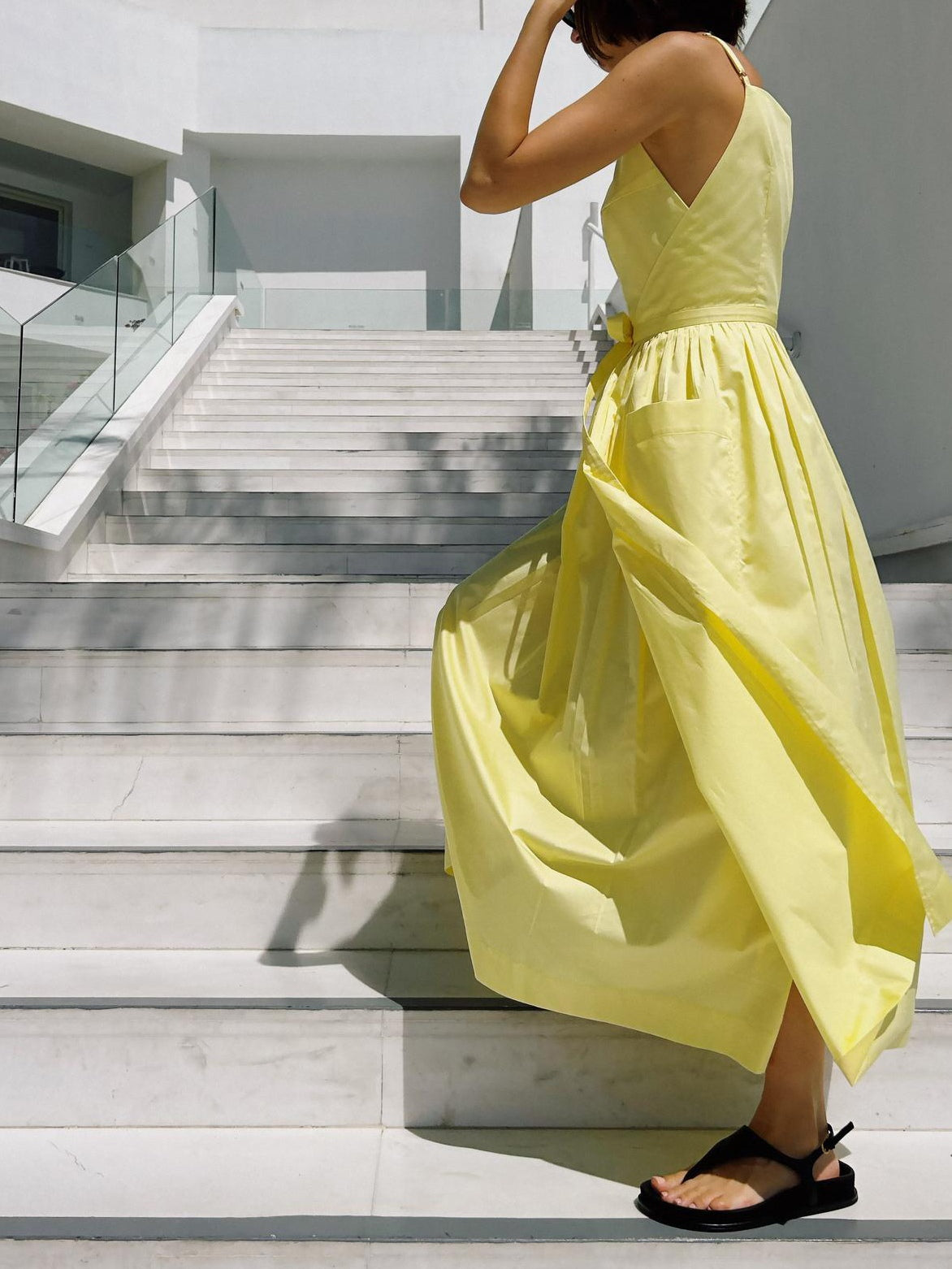 Sun Waist Midi Dress with No Side Seams-thevervian