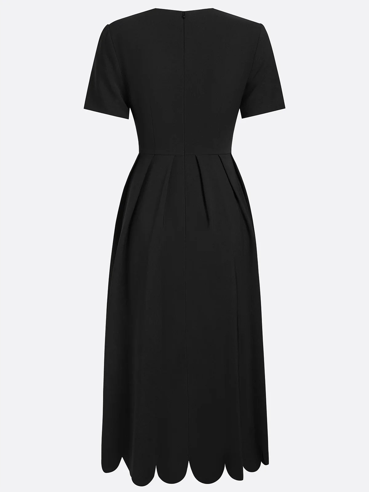 Black Irregular Craftsmanship Classic Square Neck Short Sleeve A-Line Midi Dress-thevervian