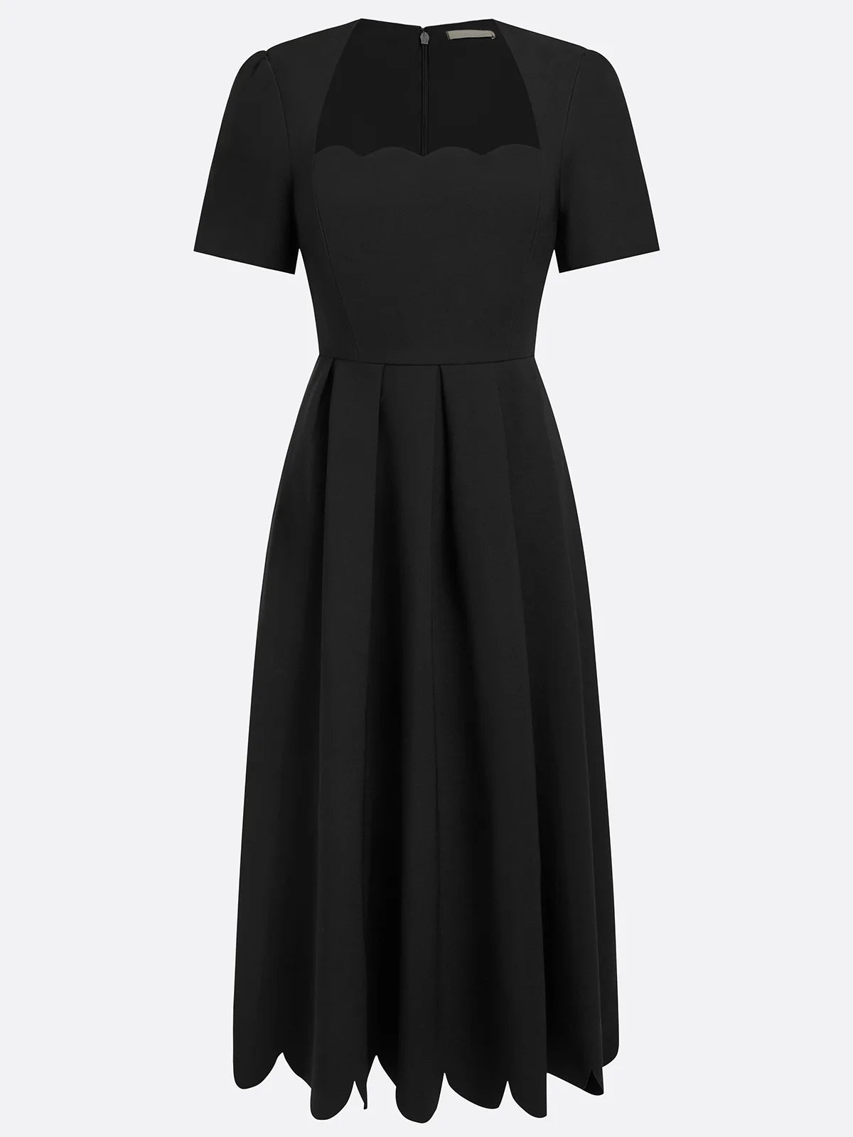 Black Irregular Craftsmanship Classic Square Neck Short Sleeve A-Line Midi Dress-thevervian