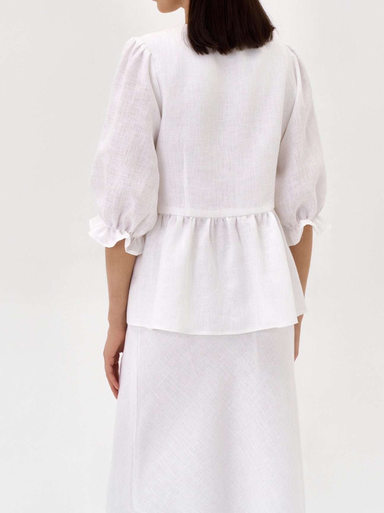 Yellow V-neck Mid-sleeve Top High Waist Skirt Linen Suit-thevervian