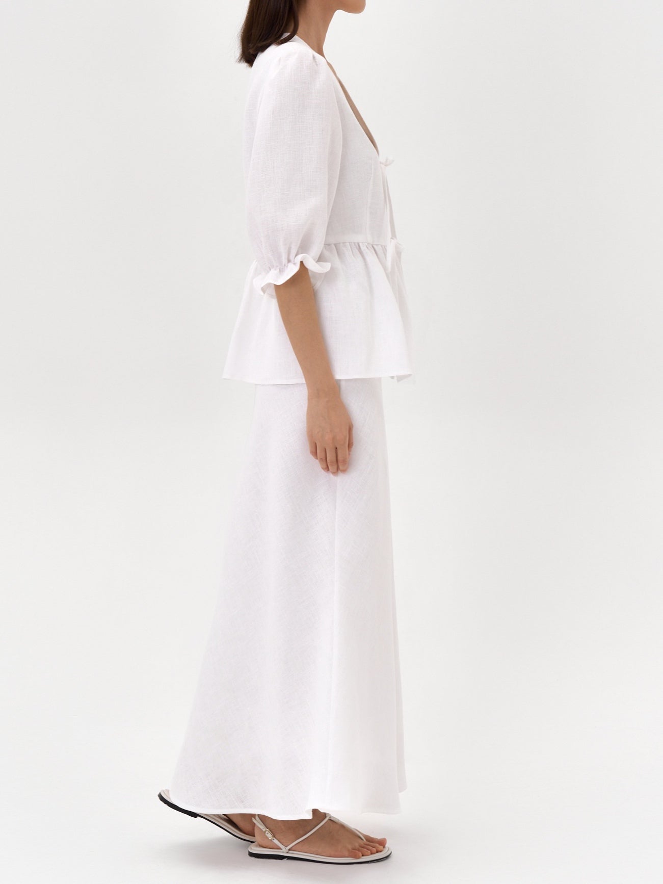 Yellow V-neck Mid-sleeve Top High Waist Skirt Linen Suit-thevervian