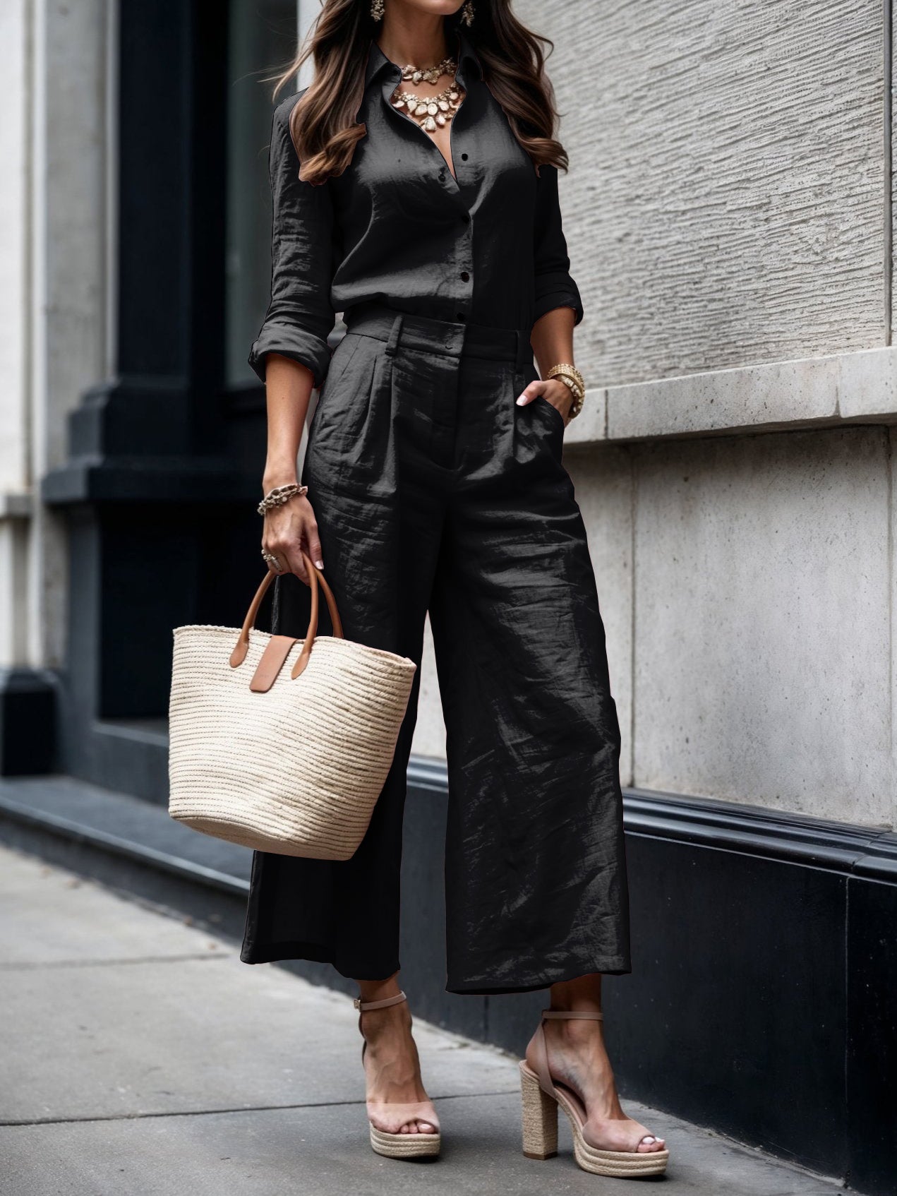 Pink Capri Pants and Loose Shirt Linen Set-thevervian