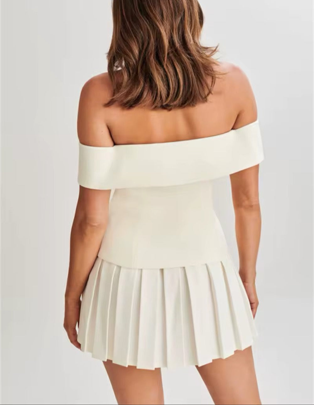 One-shoulder Suit Top With Pleated Skirt Suit-thevervian