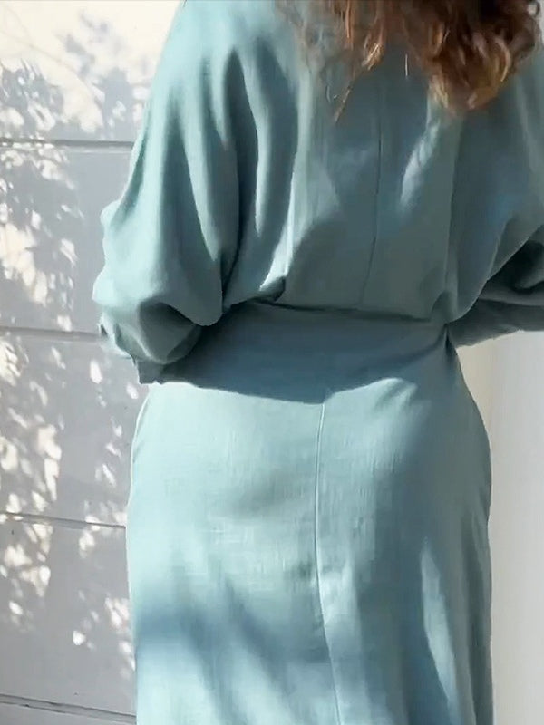 Elegant Long Sleeve Simple Shirt Dress-thevervian