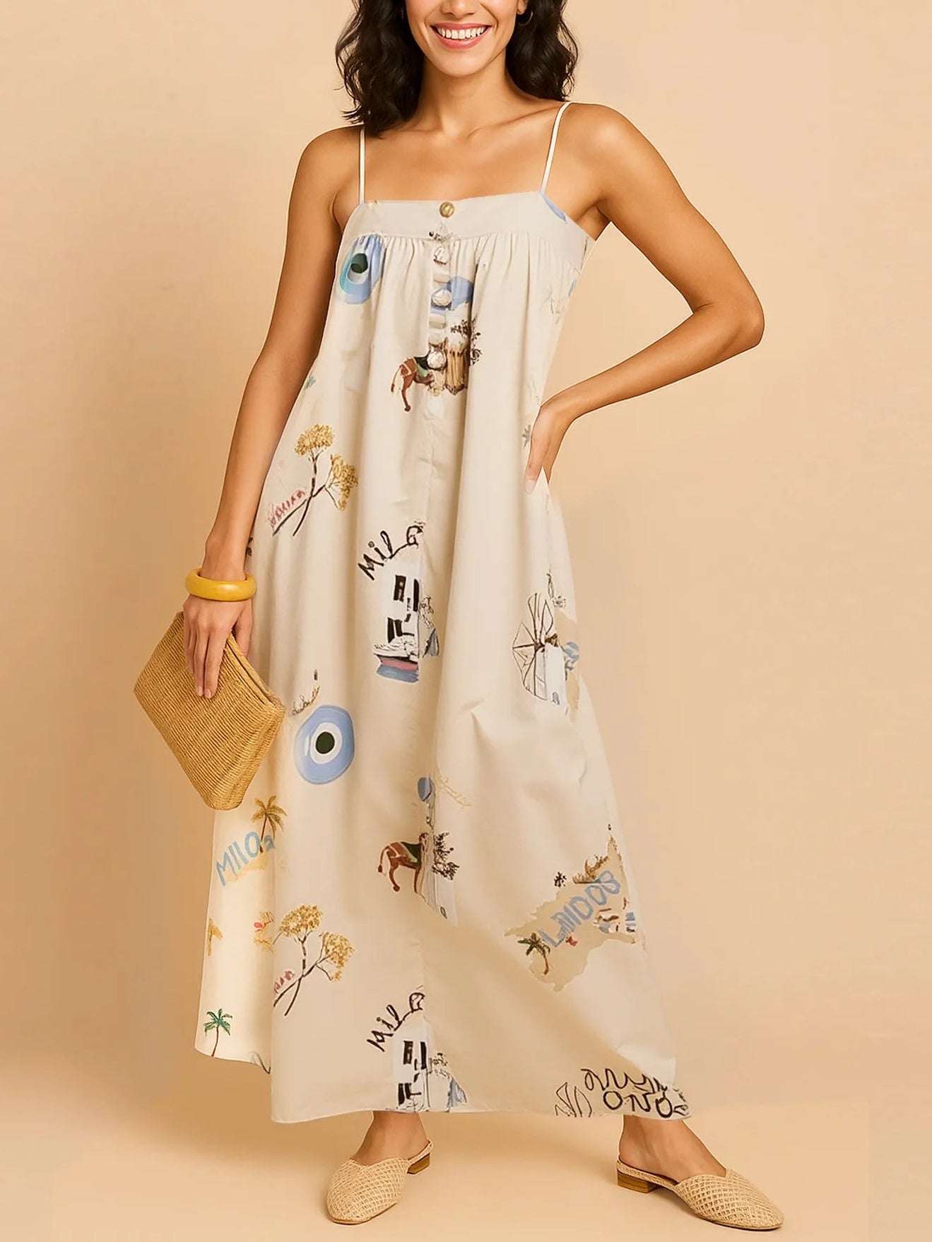 Strapless Square Neck Printed Maxi Dress-thevervian