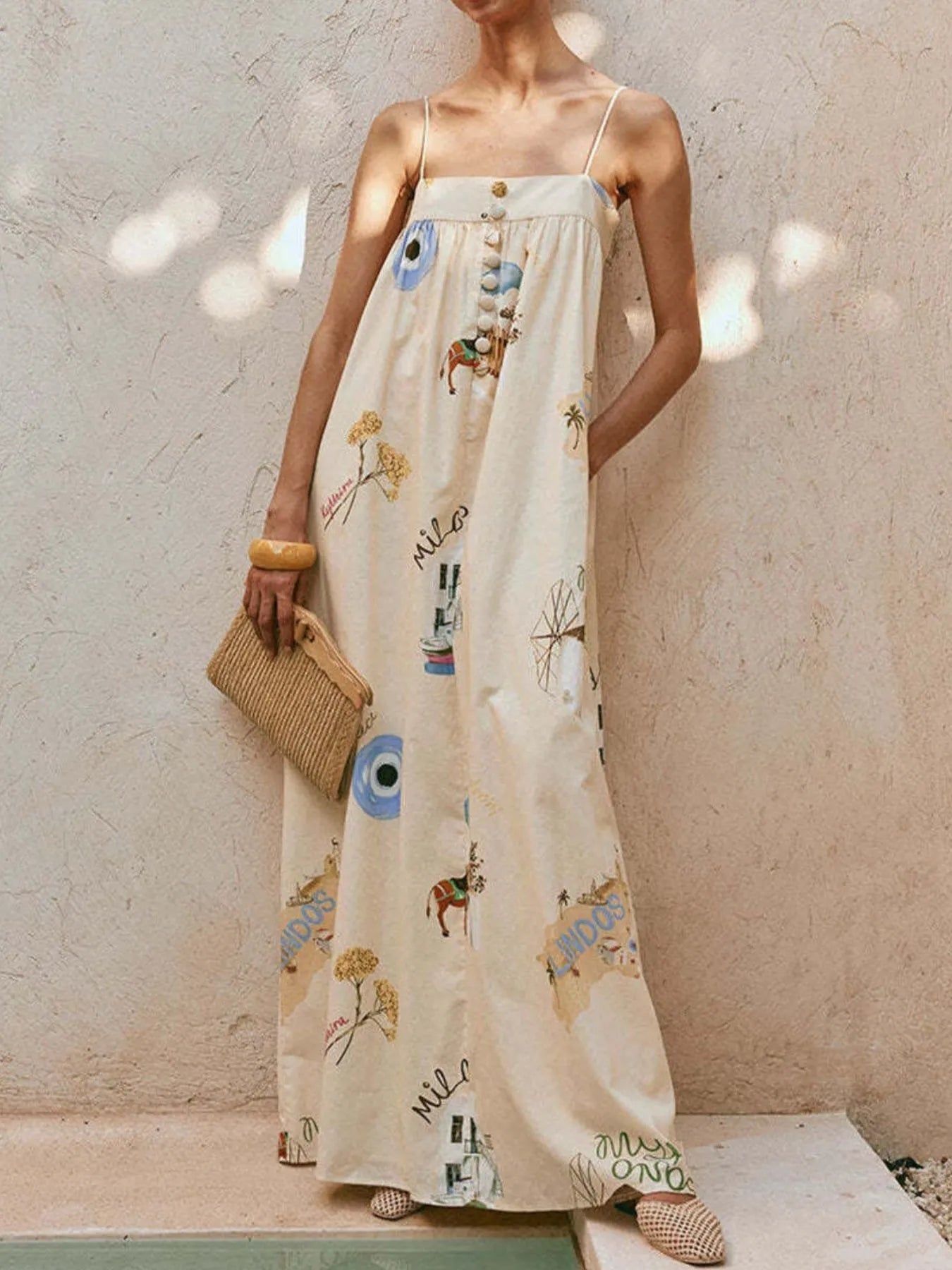Strapless Square Neck Printed Maxi Dress-thevervian