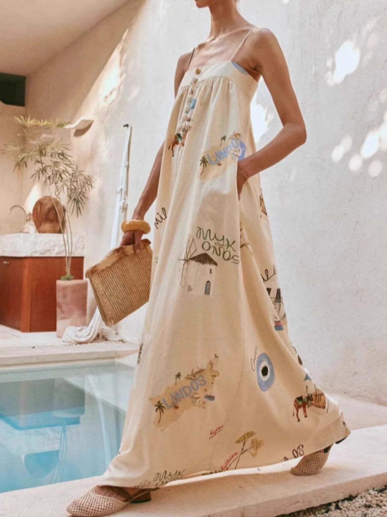 Strapless Square Neck Printed Maxi Dress-thevervian