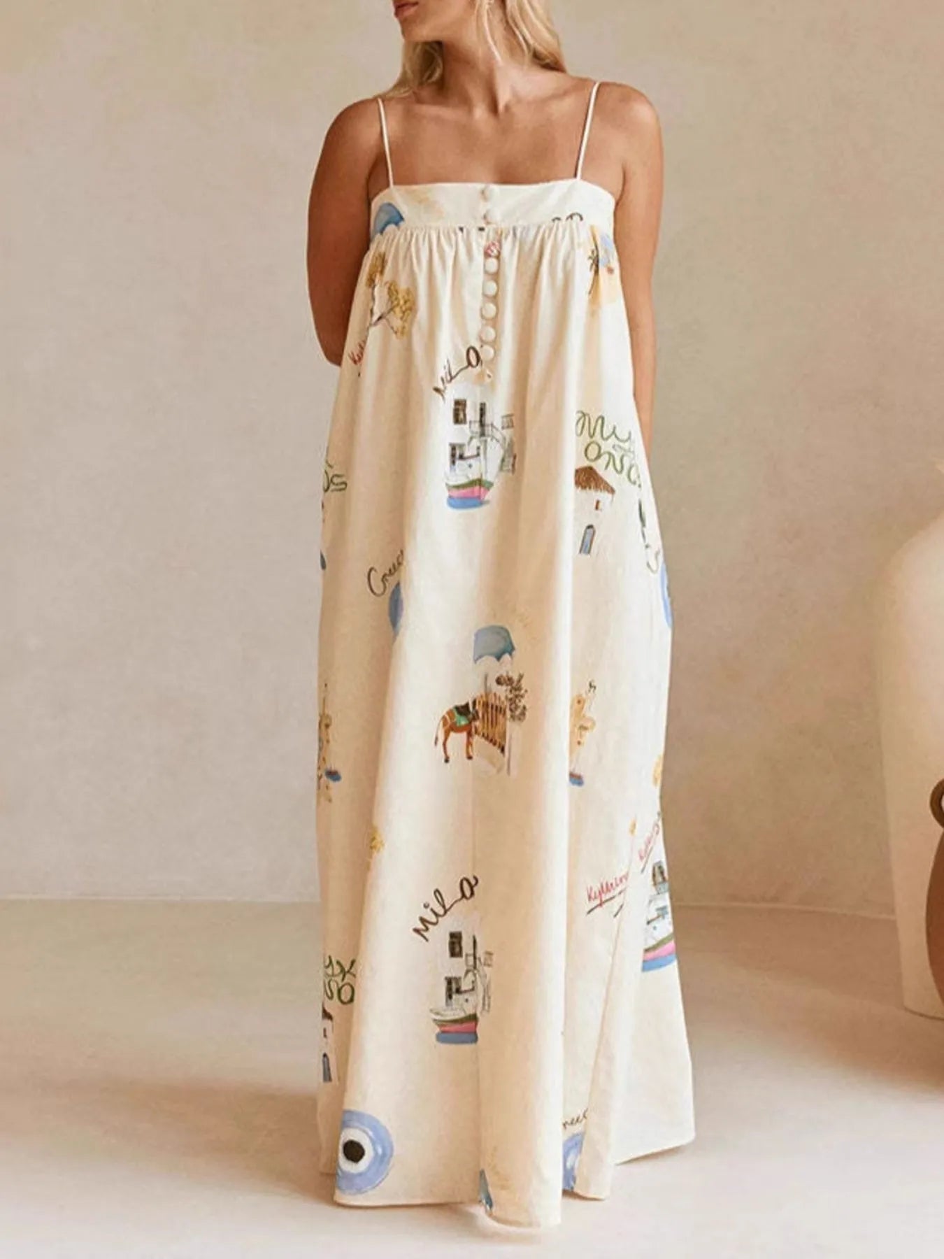 Strapless Square Neck Printed Maxi Dress-thevervian