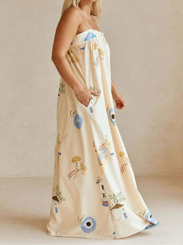 Strapless Square Neck Printed Maxi Dress-thevervian