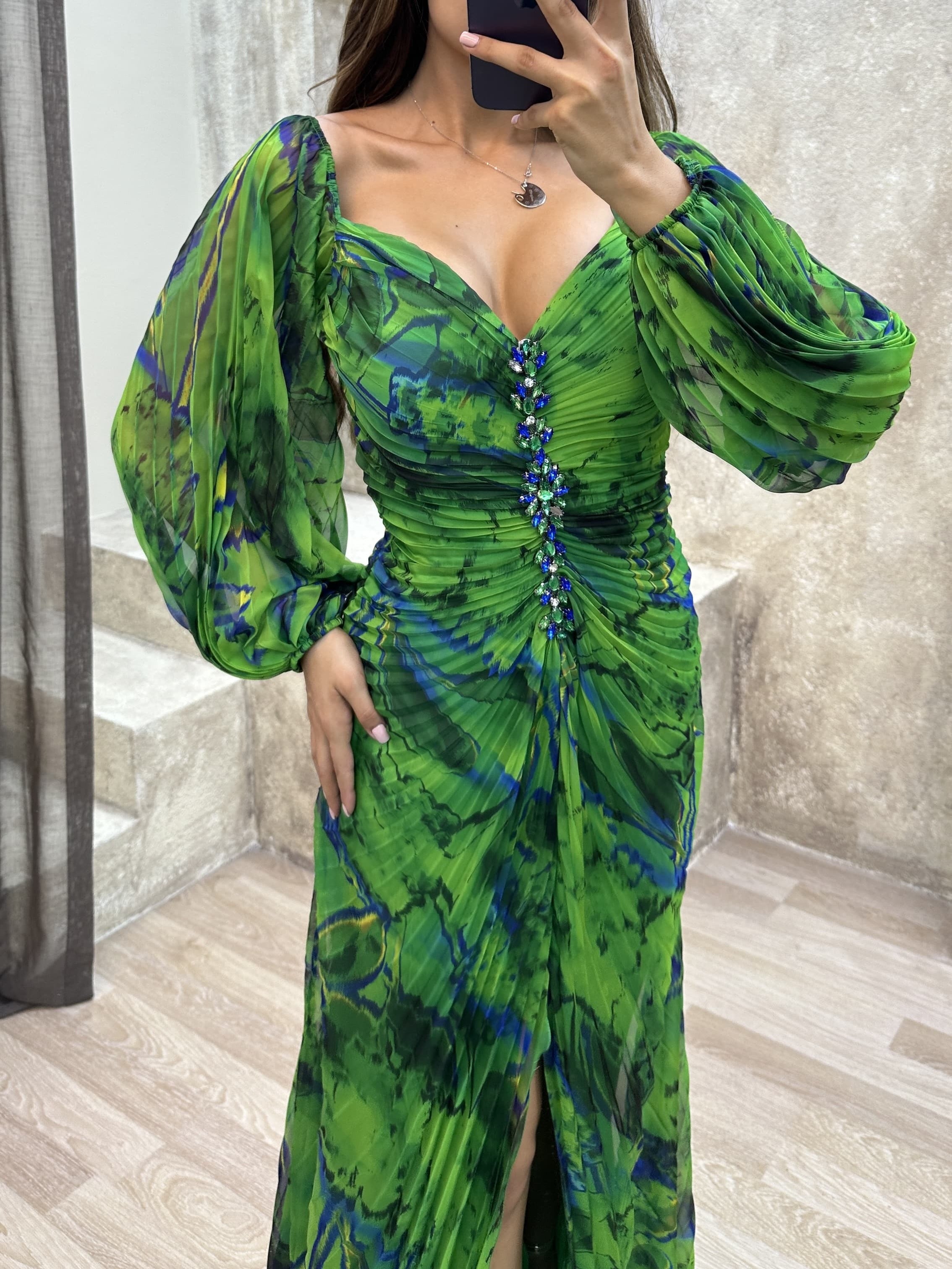 Off-the-shoulder Diamond-embellished Pleated Fitted Slit Maxi Dress-thevervian