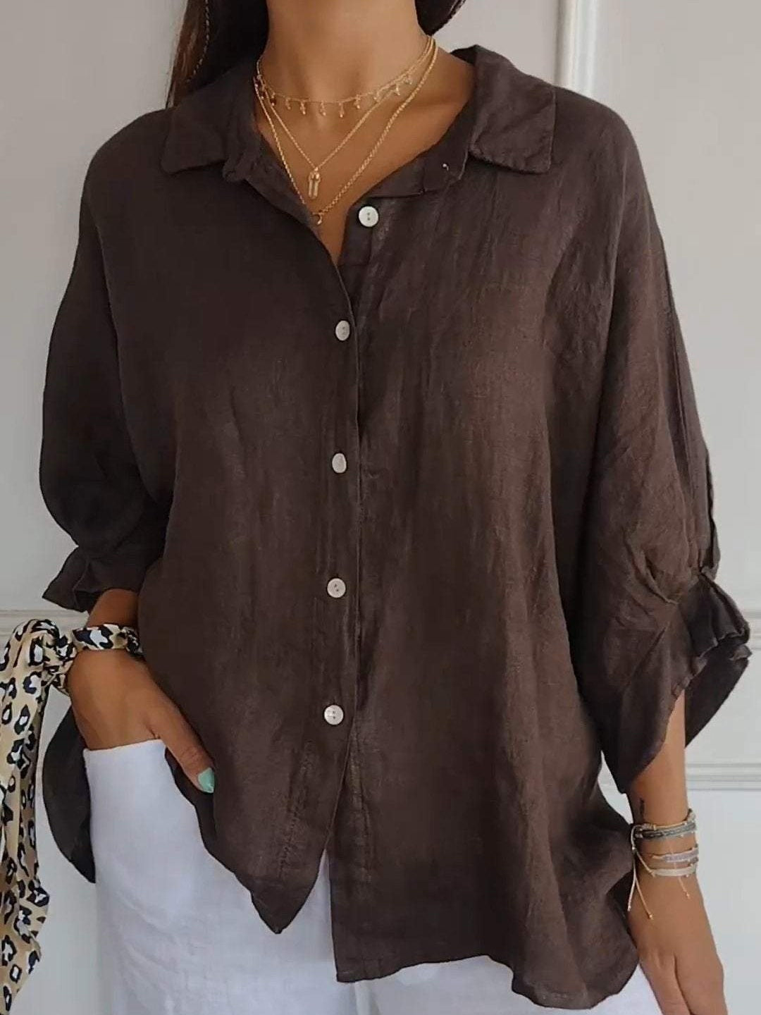 Cotton and Linen Solid Color Casual Shirt-thevervian