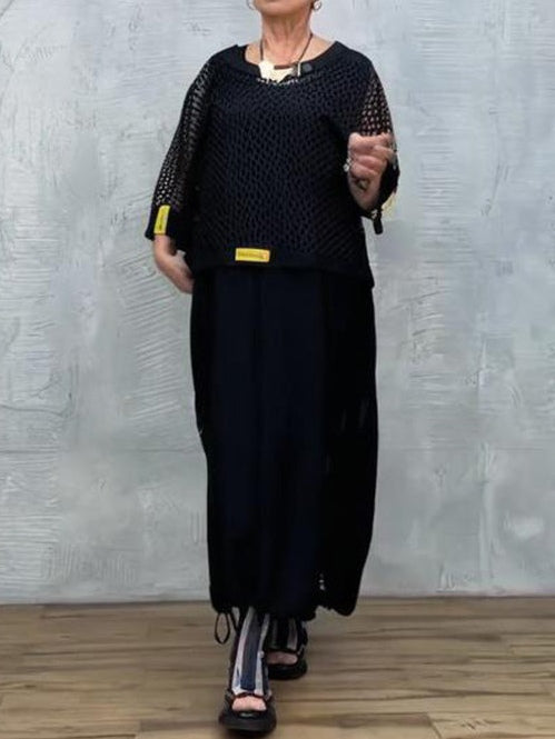 Black Mesh Sleeveless Dress and Cover-up Set-thevervian