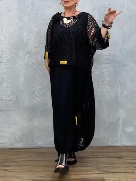 Black Mesh Sleeveless Dress and Cover-up Set-thevervian