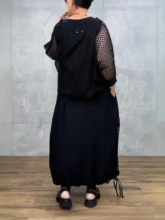 Black Mesh Sleeveless Dress and Cover-up Set-thevervian