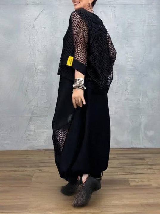 Black Mesh Sleeveless Dress and Cover-up Set-thevervian