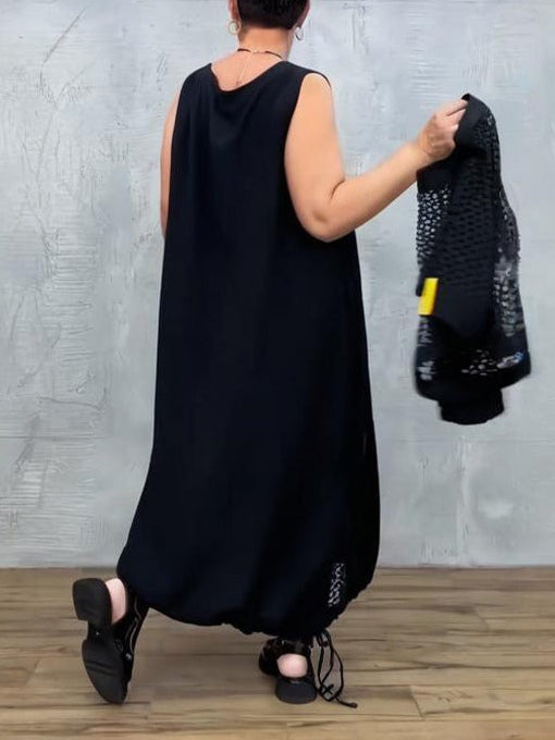 Black Mesh Sleeveless Dress and Cover-up Set-thevervian